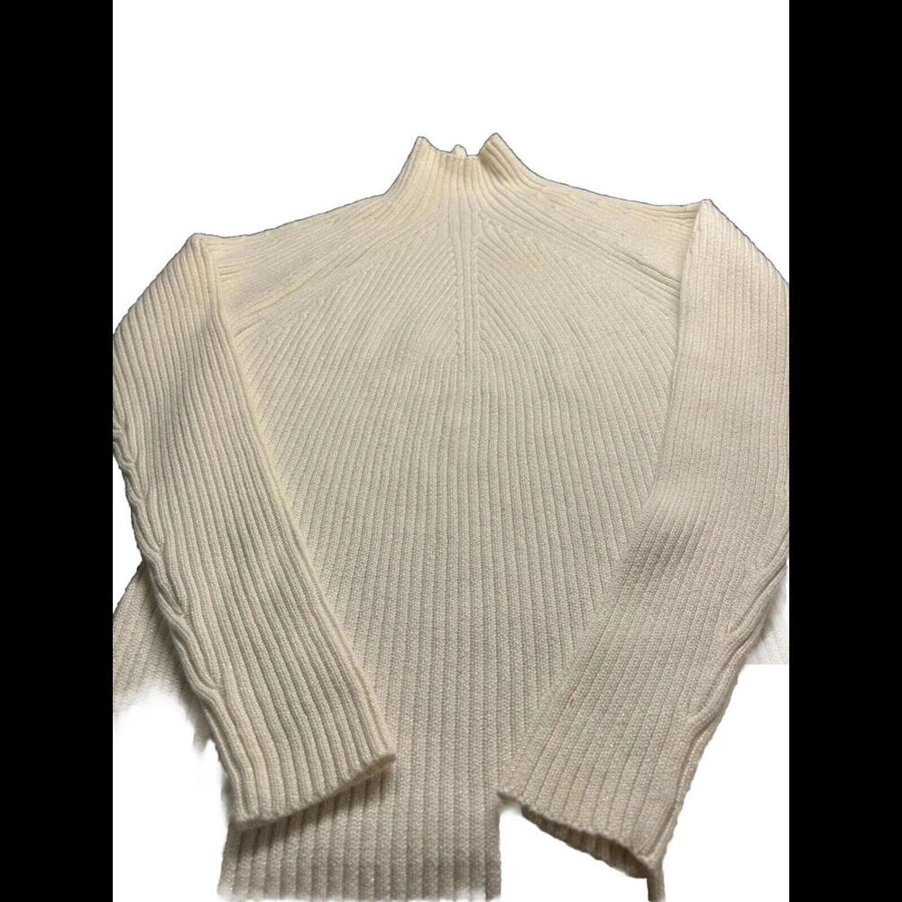 🧣🐩St. John Bay Creme Metallic Long Sleeve Ribbed Funnel Neck Cotton/polyester